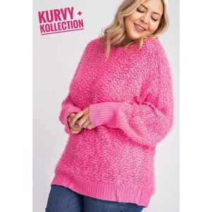 Barbie Pink Plush Textured Pop Knit Sweeter Top